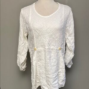 FLAX Cream Puff Sleeve Ruched Tunic – Size Petite